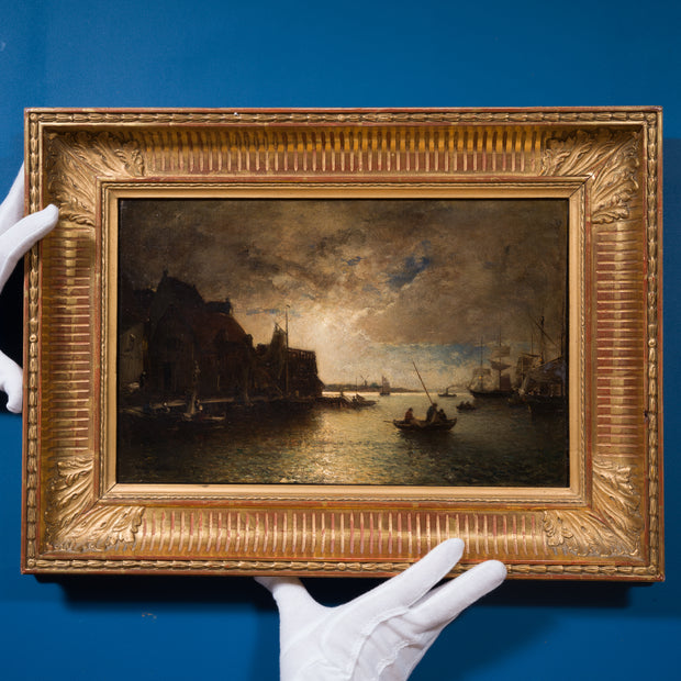 Alfred Wahlberg - Moonlight Over a French Harbor (1875)