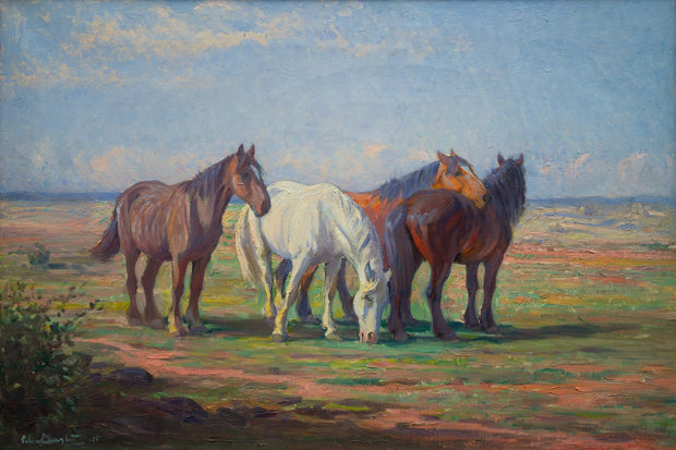 Alexander Langlet - A Team of Horses on a Field - CLASSICARTWORKS