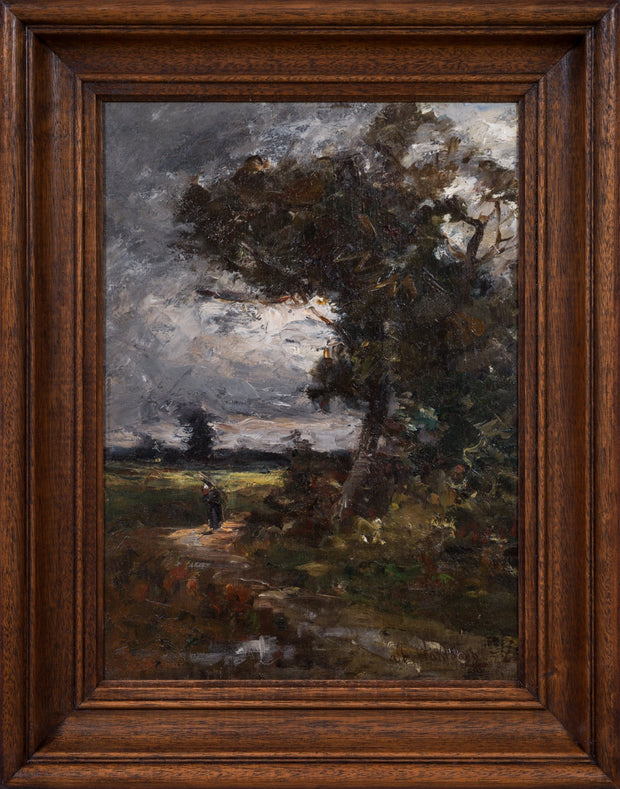 Alfred Wahlberg - French Moonlit Landscape with Brushwood Gatherer (1872) - CLASSICARTWORKS