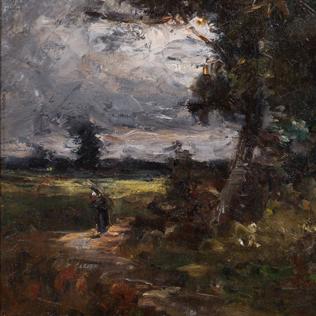 Alfred Wahlberg - French Moonlit Landscape with Brushwood Gatherer (1872) - CLASSICARTWORKS