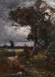 Alfred Wahlberg - French Moonlit Landscape with Brushwood Gatherer (1872) - CLASSICARTWORKS