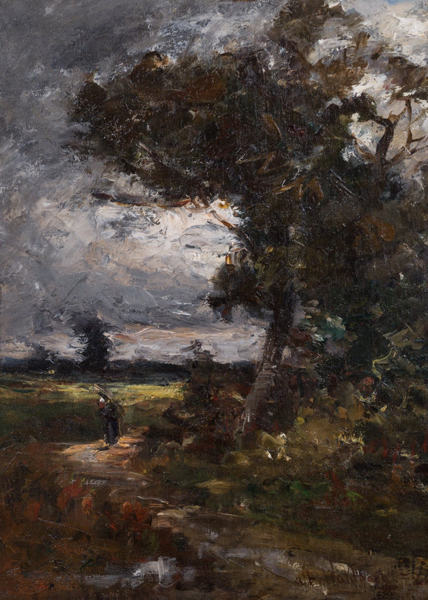 Alfred Wahlberg - French Moonlit Landscape with Brushwood Gatherer (1872) - CLASSICARTWORKS