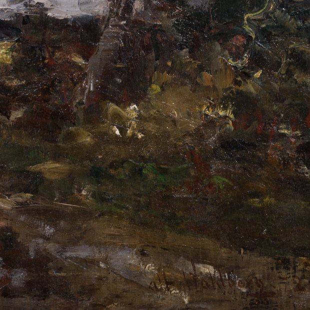 Alfred Wahlberg - French Moonlit Landscape with Brushwood Gatherer (1872) - CLASSICARTWORKS