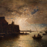 Alfred Wahlberg - Moonlight Over a French Harbor (1875) - CLASSICARTWORKS