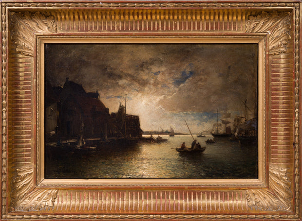 Alfred Wahlberg - Moonlight Over a French Harbor (1875) - CLASSICARTWORKS