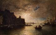 Alfred Wahlberg - Moonlight Over a French Harbor (1875) - CLASSICARTWORKS