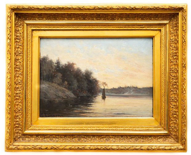 Carl Ewald Lönngren - Calm Lake With Boat in the Evening Light - CLASSICARTWORKS