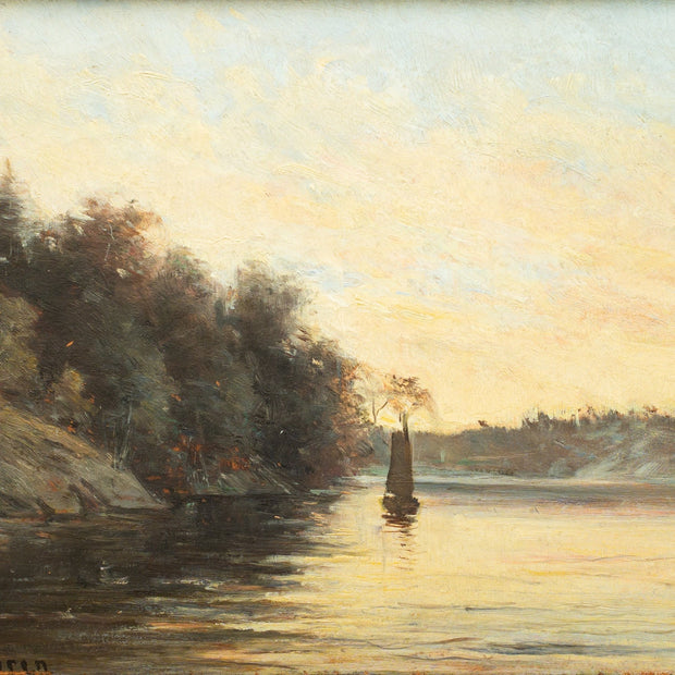 Carl Ewald Lönngren - Calm Lake With Boat in the Evening Light - CLASSICARTWORKS
