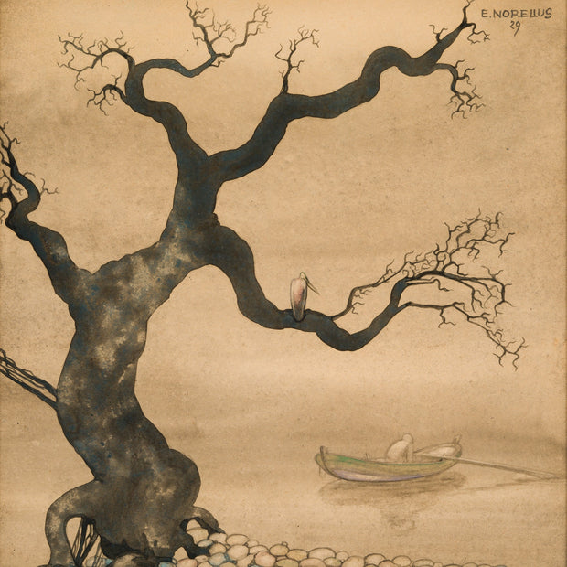 Einar Norelius - Rowing Figure in an Eerie Landscape, 1929 - CLASSICARTWORKS