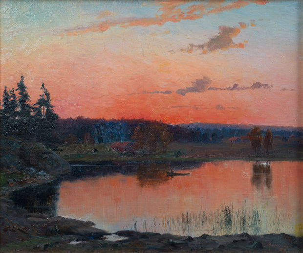 Erik Abrahamsson - Lake Landscape at Dusk with a Rowboat - CLASSICARTWORKS