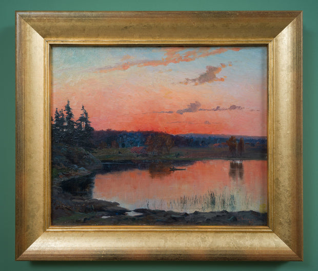 Erik Abrahamsson - Lake Landscape at Dusk with a Rowboat - CLASSICARTWORKS