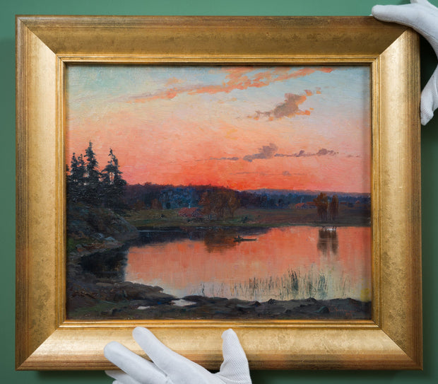 Erik Abrahamsson - Lake Landscape at Dusk with a Rowboat - CLASSICARTWORKS