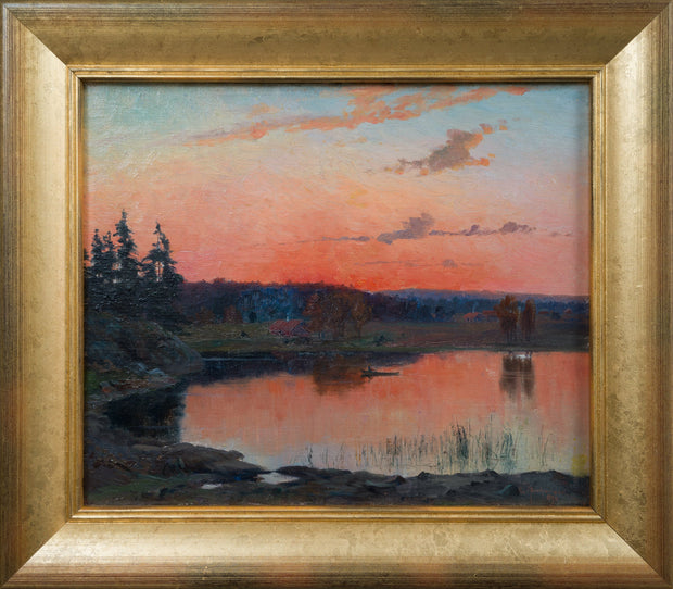 Erik Abrahamsson - Lake Landscape at Dusk with a Rowboat - CLASSICARTWORKS