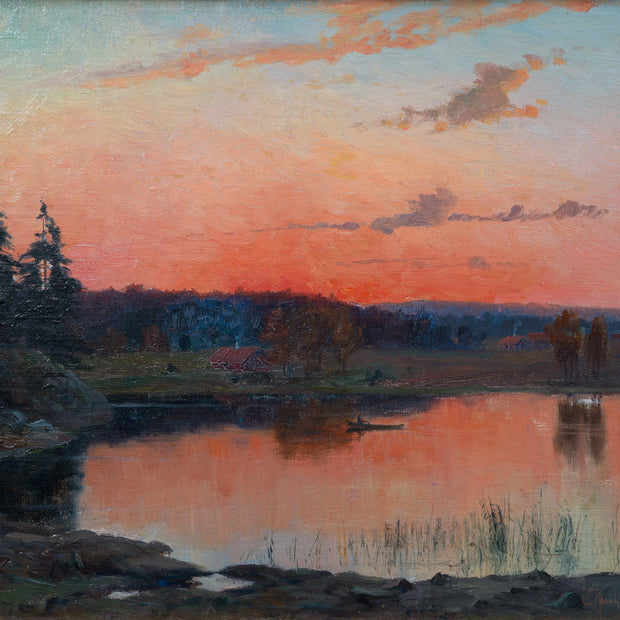 Erik Abrahamsson - Lake Landscape at Dusk with a Rowboat - CLASSICARTWORKS