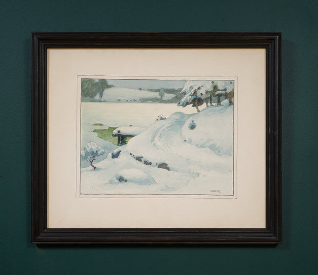 Ferdinand Boberg - Winter Landscape with Jetty beside a Frozen Waterway - CLASSICARTWORKS