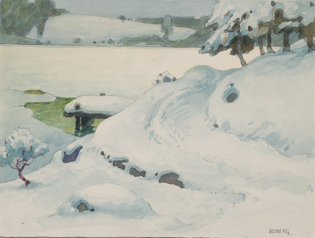 Ferdinand Boberg - Winter Landscape with Jetty beside a Frozen Waterway - CLASSICARTWORKS