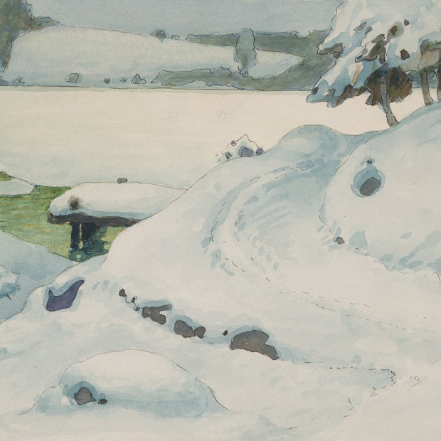 Ferdinand Boberg - Winter Landscape with Jetty beside a Frozen Waterway - CLASSICARTWORKS