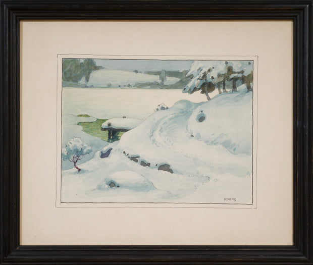 Ferdinand Boberg - Winter Landscape with Jetty beside a Frozen Waterway - CLASSICARTWORKS