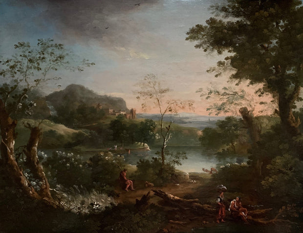 FOLLOWER OF JAN VAN HUYSUM - AN ITALIANATE RIVER LANDSCAPE - CLASSICARTWORKS