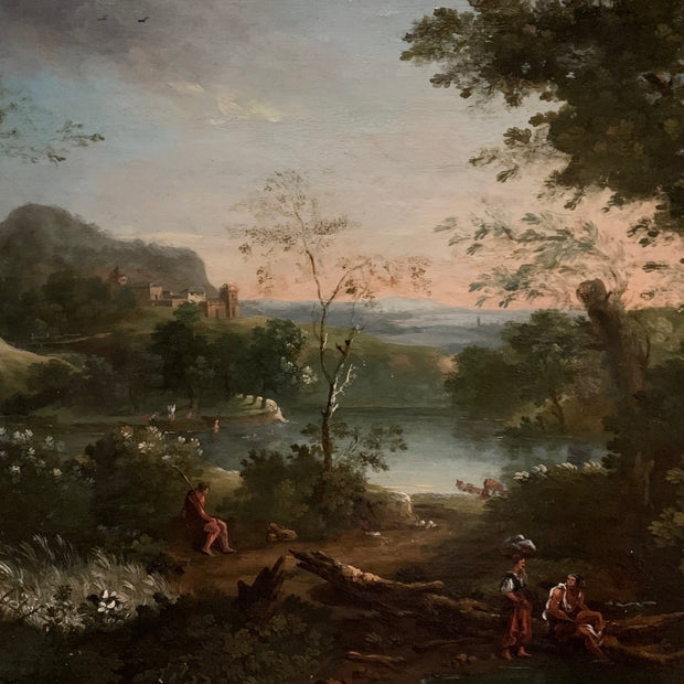 FOLLOWER OF JAN VAN HUYSUM - AN ITALIANATE RIVER LANDSCAPE - CLASSICARTWORKS