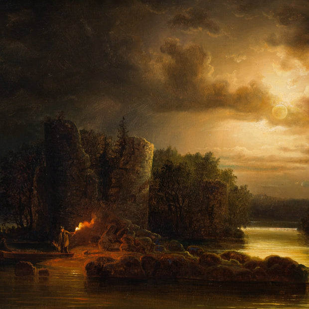 Frans Johan Roselli - River Landscape in Moonlight - CLASSICARTWORKS