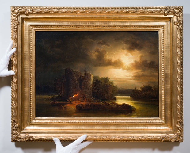 Frans Johan Roselli - River Landscape in Moonlight - CLASSICARTWORKS