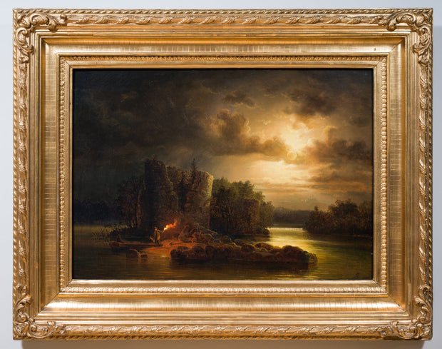 Frans Johan Roselli - River Landscape in Moonlight - CLASSICARTWORKS