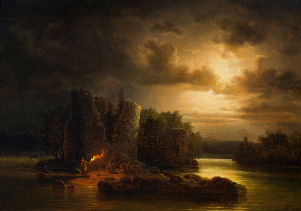 Frans Johan Roselli - River Landscape in Moonlight - CLASSICARTWORKS