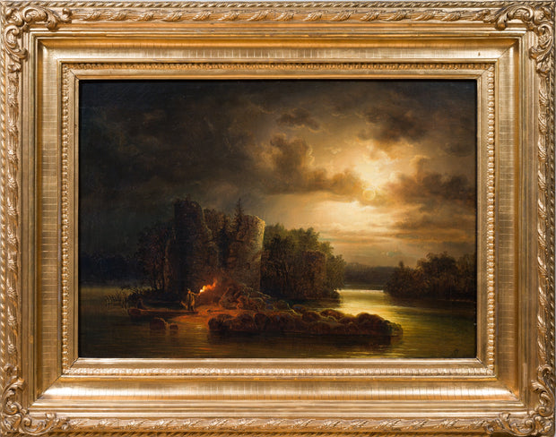 Frans Johan Roselli - River Landscape in Moonlight - CLASSICARTWORKS