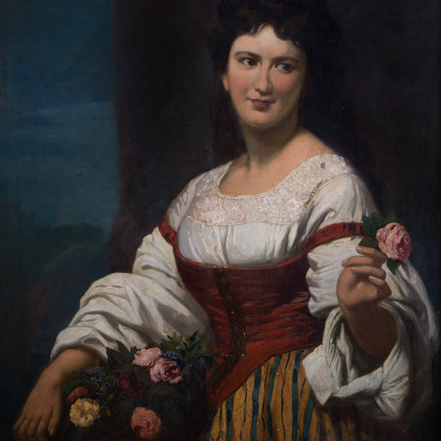 French 19th-Century School - A Lady With Flowers - CLASSICARTWORKS