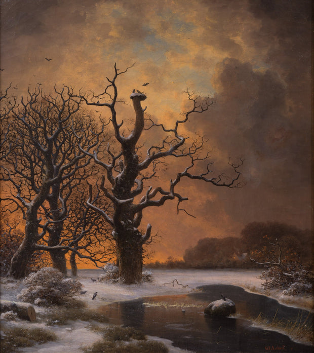 Georg Emil Libert - Winter Tree with Crows at Dusk - CLASSICARTWORKS