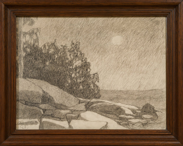 Gustaf Fjæstad - A Rocky Shore at Night, Full Moon - CLASSICARTWORKS