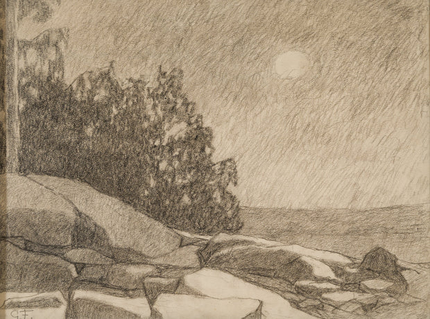 Gustaf Fjæstad - A Rocky Shore at Night, Full Moon - CLASSICARTWORKS