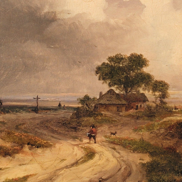 HENRI SCHOOFS - A LANDSCAPE WITH A MAN AND HIS DOG BY A COAST - CLASSICARTWORKS
