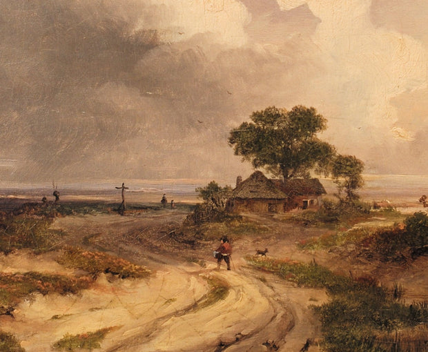 HENRI SCHOOFS - A LANDSCAPE WITH A MAN AND HIS DOG BY A COAST - CLASSICARTWORKS