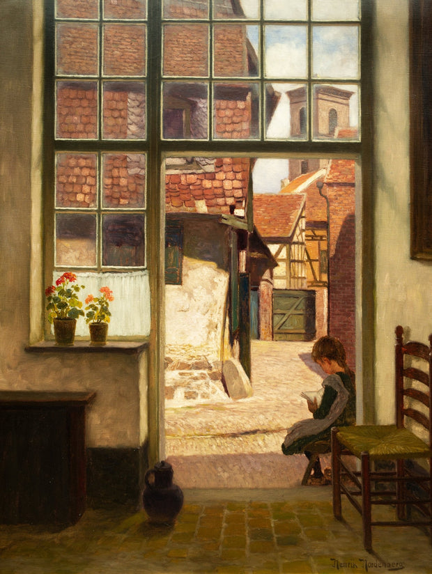 Henrik Nordenberg - A Reading Girl Sitting in a Doorway - CLASSICARTWORKS