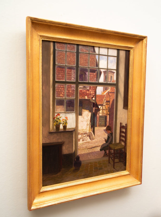 Henrik Nordenberg - A Reading Girl Sitting in a Doorway - CLASSICARTWORKS