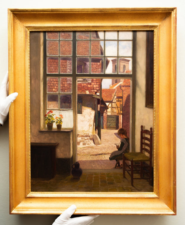 Henrik Nordenberg - A Reading Girl Sitting in a Doorway - CLASSICARTWORKS