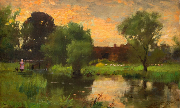 Henry John Yeend King - A Woman With a Dog in the Evening Light - CLASSICARTWORKS