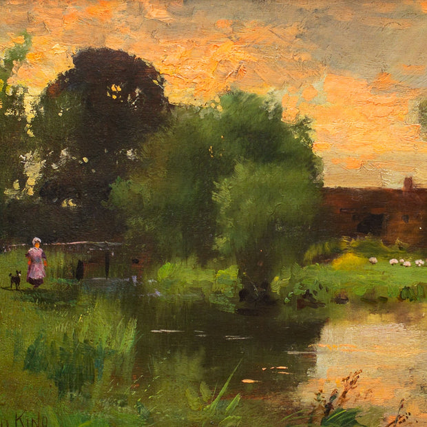 Henry John Yeend King - A Woman With a Dog in the Evening Light - CLASSICARTWORKS
