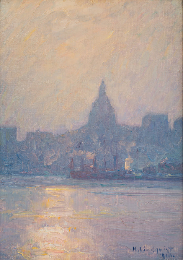 Herman Lindqvist - Vy från Skeppsbron mot Katarina kyrka, 1910 - CLASSICARTWORKS