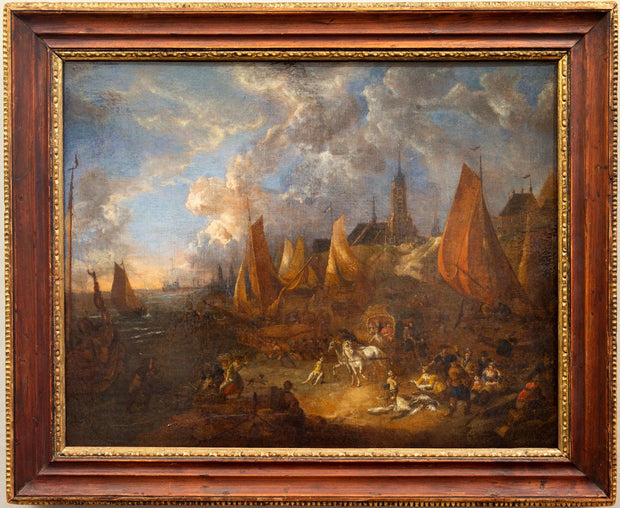 Lucas Smout II - A Coastal Landscape With Travellers and Fishermen Selling Their Catch - CLASSICARTWORKS