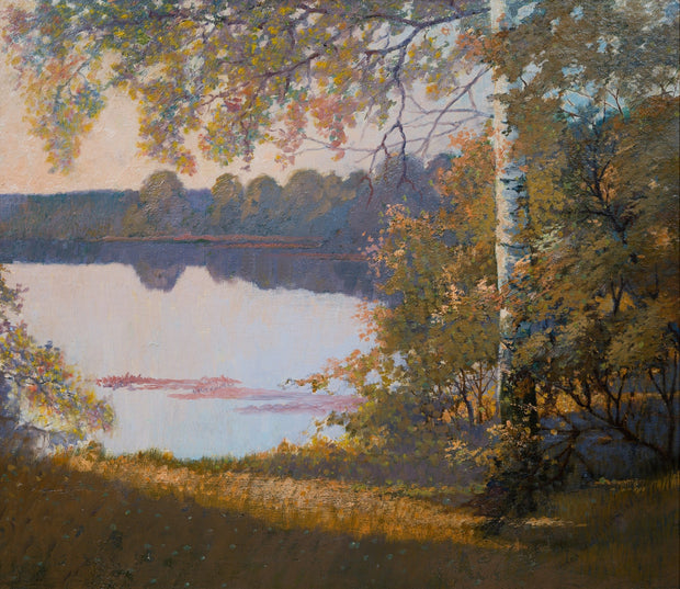 Olof Walfrid Nilsson - Autumn Landscape by the Lake (1935) - CLASSICARTWORKS