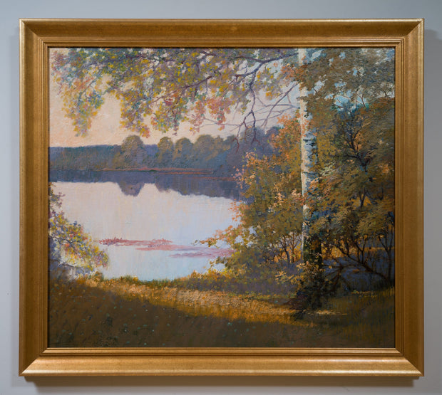 Olof Walfrid Nilsson - Autumn Landscape by the Lake (1935) - CLASSICARTWORKS