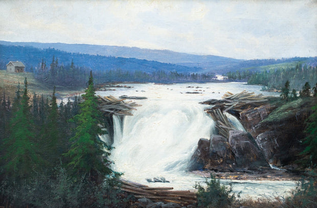 Villgodt Lundgren - Landscape With Bluish Mountains and a Waterfall - CLASSICARTWORKS