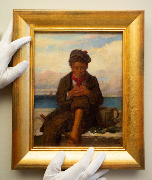 William Stewart - A Boy With Mussels Sitting by the Coast - CLASSICARTWORKS